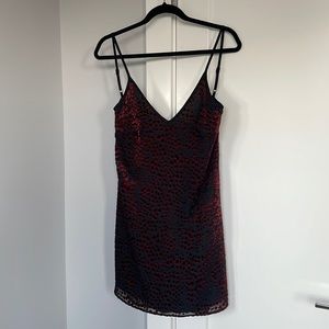 WAYF Red Leopard Dress Black Velvet XS